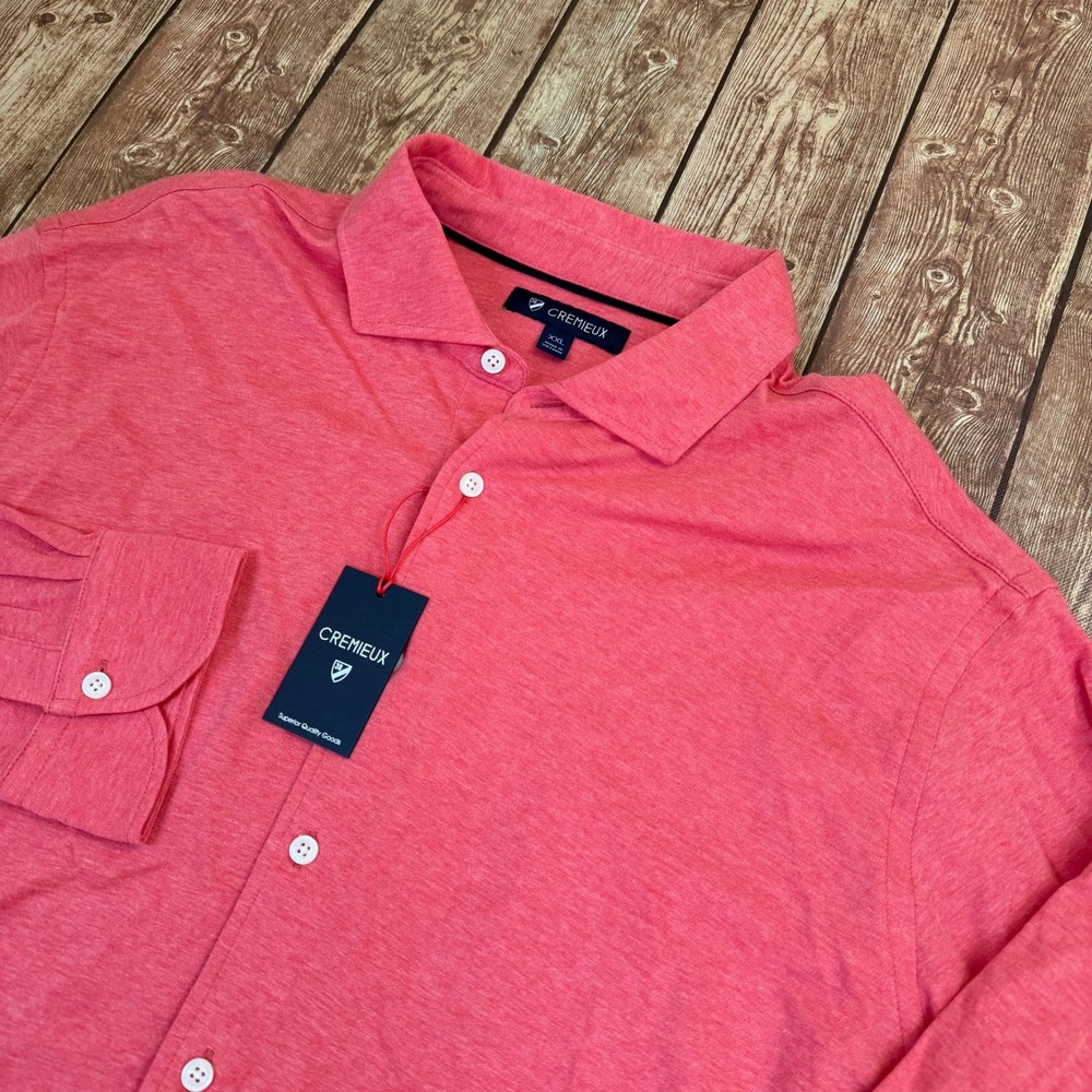 Cremieux Knit Button Down Shirt Mens XXL 2XL Pink Long Sleeve Heathered NWT